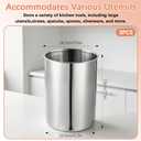 3 Pcs Cooking Utensil Holder for Kitchen Counter, 5.6 x 7.5 inch Metal Utensil Crock Stainless Steel Utensils Holder Container Canister Spatula Spoon Caddy Organizer (Silver)