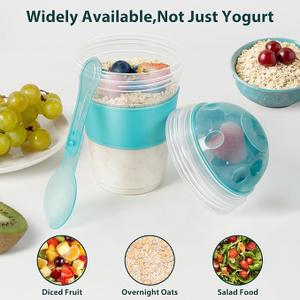 Freshmage Yogurt Parfait Cups with Lids, 20 oz Reusable Overnight Oats Containers with Lids, Topping Compartment & Spoon to Go for Breakfast Meal Prep, Portable & Lightweight (Blue&Green)