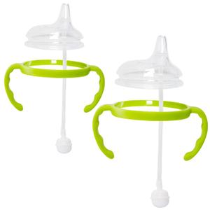 Soft Spout Transition Sippy Cup Kit for Comotomo Baby Bottles - Botabee Conversion Kit Fits 5 and 8 Ounce Bottle - Sippy Cup Baby Bottle Nipple with Weighted Straw & Bottle Handles (Pack of 2, Green)