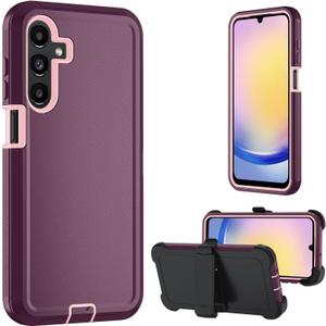 for Samsung Galaxy A16 5G case,A16 5G Heavy Duty case,with A Tempered Glass Screen Protector, [Military Grade Protective ] [Shockproof] [Dropproof] [Dust-Proof] (with Belt Clip-WineRed/Pink)