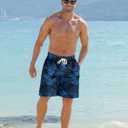 Goodstoworld Men's Funny Swim Trunks with Compression Liner 2 in 1 Quick-Dry 9" Stretch Shorts with Three Pockets (Blue, M)