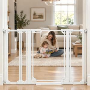 Clear Acrylic Dog Gate size: 40"H x 42.5"W Wide Indoor White Extra-Tall,Clear Acrylic Panel,Double-Lock,Pressure/Hardware Mount,Wall Cups,Ideal for Pet Stairs,Doorways,Hallways,Kitchen