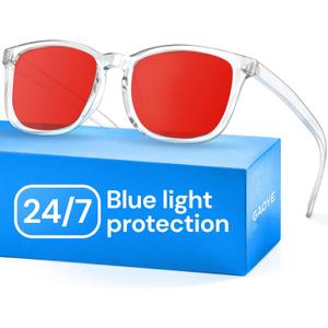 Gaoye Transparent with Red Lenses Blue Light Glasses for Computer & Gaming - Anti UV Ray Lenses, Scratch-Resistant & Comfort Fit (Medium, Clear and Red)