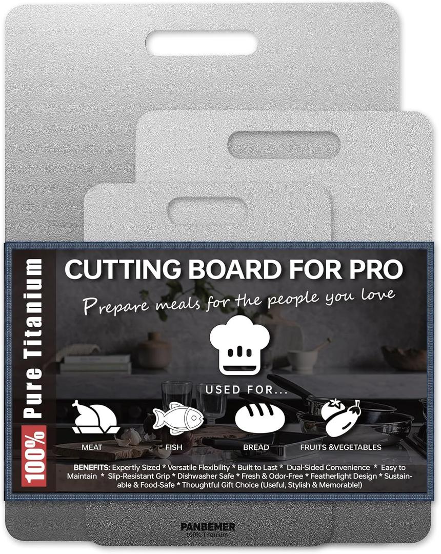 Titanium Cutting Boards for Kitchen  14", 12", 16", Set of 3 Food Grade 100% Pure Titanium Double-Sided Chopping Boards, Non-Toxic, Dishwasher Safe, Easy to Clean