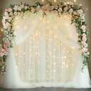 Fomcet Ivory Backdrop Curtains with Lights String 10X10FT Polyester Fabric & Tulle Curtains Backdrop Drapes for Back Drop Photoshoot Baby Shower Birthday Party Decor 2 Panels 5x10FT (10FT10FT)