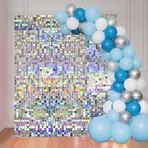 24 Pcs Iridescent Silver Shimmer Wall Backdrop, Square Sequin Backdrop Panels for Birthday Gala Graduation Party Anniversary Decoration - 6x4 FT