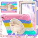 BRAECNstock Kids Case for Amazon Fire HD 10 Tablet 13th Gen 2023 Shockproof Protective Kindle Fire HD 10 Case with Screen Protector Rotating Hand Strap+Stand Shoulder Strap Pen Holder - Colorful Pink