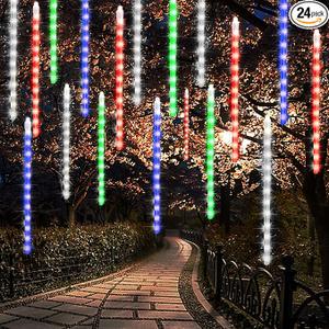 24 Tubes Meteor Shower Lights, Outdoor Icicles Christmas Lights, 12 Inch 864 LED Iciclelights Snow Falling Light, Connectable Raindrop Light, Xmas Wedding Party Tree Holiday Decor, Multicolor
