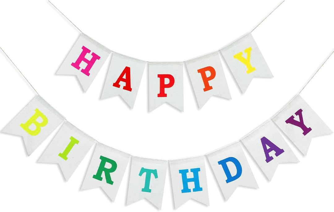 2 x Happy Birthday BannerPreStrung Burlap 9ft Birthday Decorations & Reusable Birthday Sign for Men, Women & Kids | Party Supplies Backdrop (Colorful)
