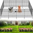 Garden Fence Animal Barrier with Gate, 10 Panels No Dig Dog Fence Outdoor | 32 in (H) x23.6ft (L) Rustproof Metal Outdoor for Yard, Patio