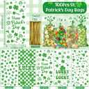 Vovocas St. Patrick's Day Treat Bags, St Patricks Day Goodie Gift Bags - Happy St Patrick's Lucky Clear Bag, 100PCS Saint Patricks Shamrock Baggies, Green Party Favor Cellophane Bag with Twist Ties