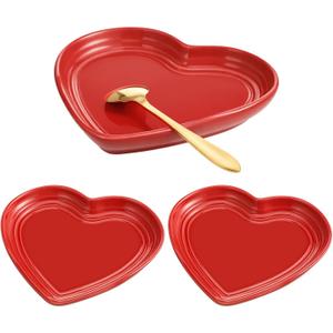 3 Pcs Red Heart Shaped Spoon Rest Mother's Day 5 Inch Heart Ceramic Spoon Holder Cooking Utensil Rest for Stove Top Spatula Kitchen Counter Dining Cute Birthday Mother's Day