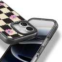 Bouvardia for iPhone 17 Case, Cute Girly Design for Women, Protective & Aesthetic, Checkered & Flowers