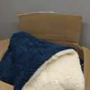 Seashell Jacquard Sherpa Comforter Set Warm Cozy Premium Bedding 3 Pieces, Full/Queen Size Geometric Pattern Quilt Comforter with 2 Pillowcases(90"X90" Dark Blue)