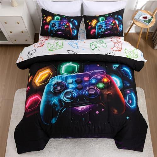 NTBED Game Console Comforter Set for Boys Girls Kids Space Universe Gaming Geometric Lightweight Microfiber Gamer Bedding Sets (Multi, Twin 5Pcs)