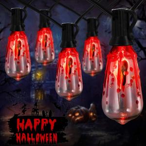 Halloween Decorations Lights, 10Ft Flicker Flame Halloween String Light with 10 Flicker Flame ST40 LED Bulbs, Outdoor Spooky Lights for Patio Balcony Party Decoration, Black (Bloody Drop Red)