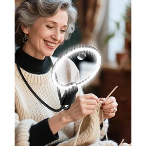 Hands Free Magnifying Glass with Light, 5X 15X Lighted Neck Magnifier for Craft Cross Stitch Needlepoint Needlework Sewing Embroidery Reading, Magnifying Glasses for Close Work, Low Vision Seniors