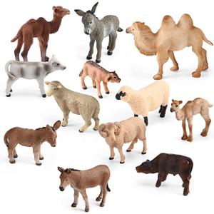 Glimin 12 Pcs Christmas Nativity Animals Set Small Sheltering Animals Collectible Figurines Include Camel Sheep Donkey Cow Figures for Holy Family Outdoor Indoor Xmas Tree Decoration Gift