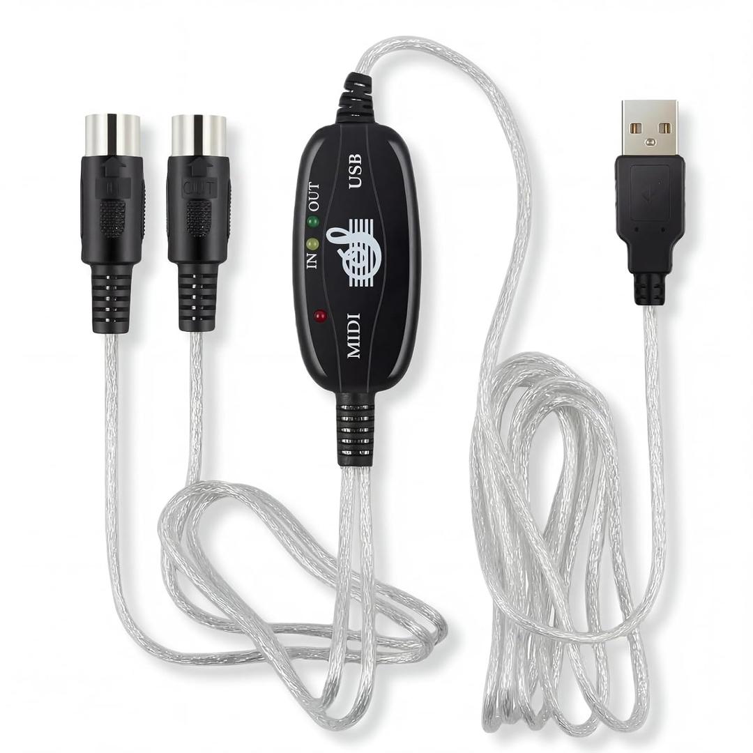 EMSTAR MIDI to USB Cable, 16 Channel Professional MIDI Interface for Keyboard, Synthesizer, Piano, MIDI Controller, Plug & Play for Windows/Mac, 6.5FT (Silver)
