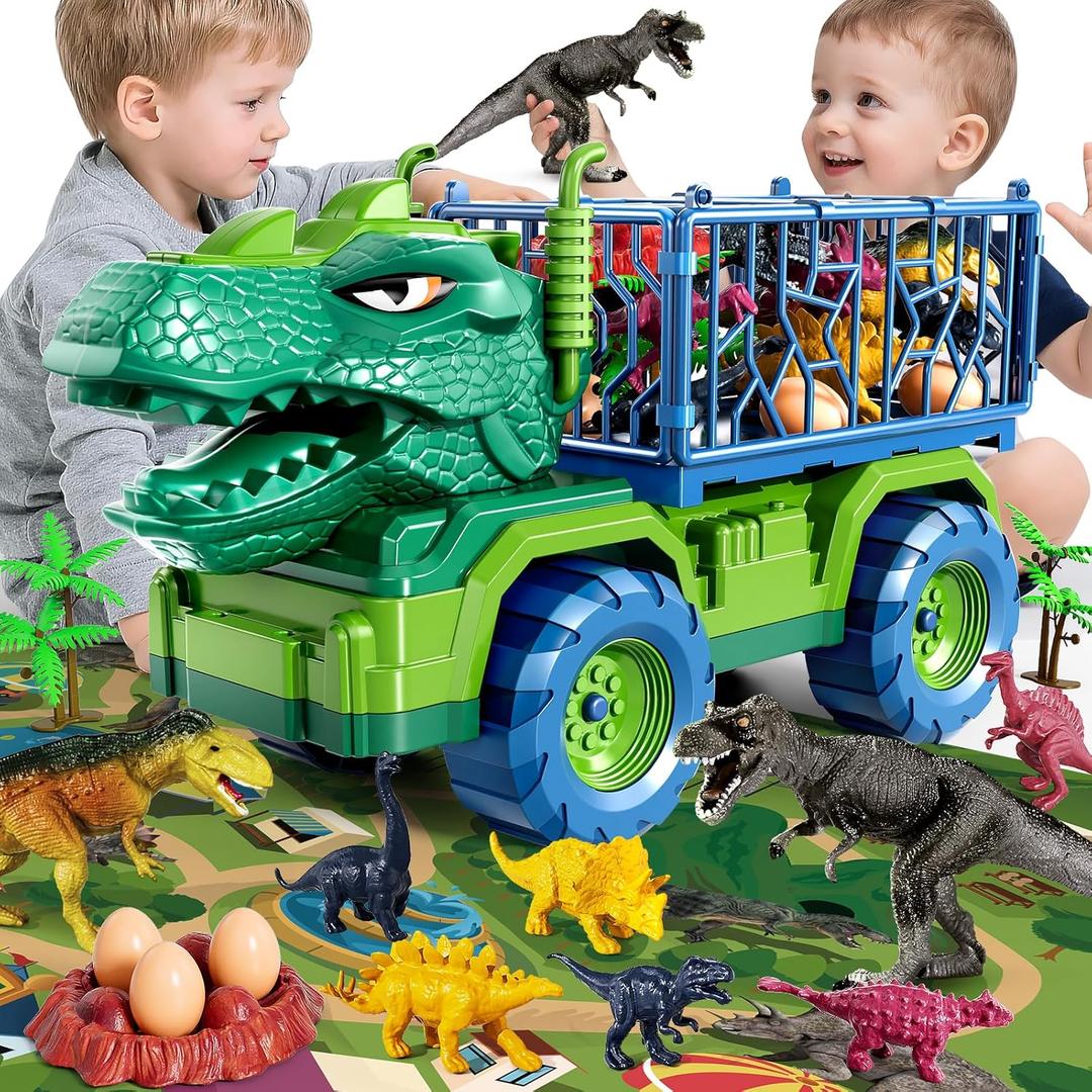 Dinosaur Cars Truck Toys for Kids 3-5 with 8 Dinosaur Figures, Activity Play Mat, Jurassic Play Set for Boys and Girls Ages 5-7