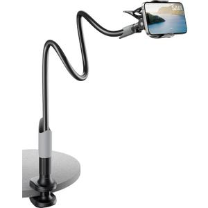 SAIJI Gooseneck Bed Phone Holder, Flexible Long Arm Phone Mount for Desk, Clip Bracket Clamp Stand, iPhone Stand, Mobile Cell Phone Stand Document Camera Nintendo Switch (Black) (classic, black)