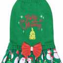 CuteBone Christmas Green Dog Sweater Dress Turtleneck Puppy Sweater with Bowtie Harness Hole Pullover Winter Dress for Medium Dogs (Large, Merry Christmas 2)