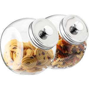 Hyperspace Glass Cookie Jars for Kitchen Counter Set of 3 Glass Penny Jar, Candy Jar with Metal Airtight Lid (75 Ounce)