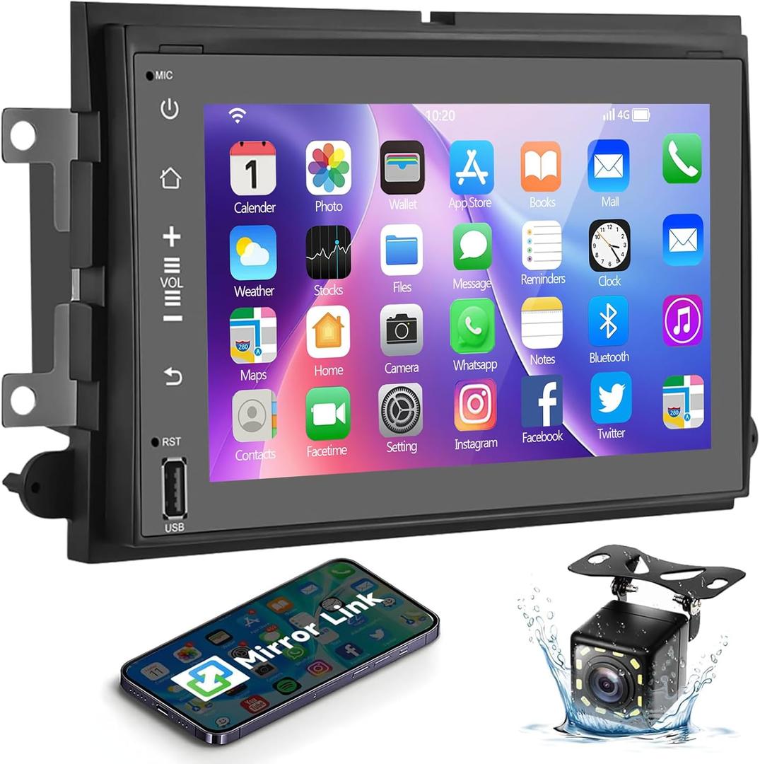 Podofo Android Car Stereo for Ford F150 F250 F350 Fusion Edge Explorer Taurus Freestar, 7 inch Touch Screen Bluetooth Radio with GPS Navigation Support FM/RDS SWC USB Mirrorlink Backup Camera