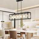 XILICON Dining Rooms Brushed Nickel Chandeliers, Brushed Nickel & Black Kitchen Island Farmhouse Lighting Fixture Industrial Rustic Ceiling Hanging 6 Light Modern Pendant Light with Glass Shade