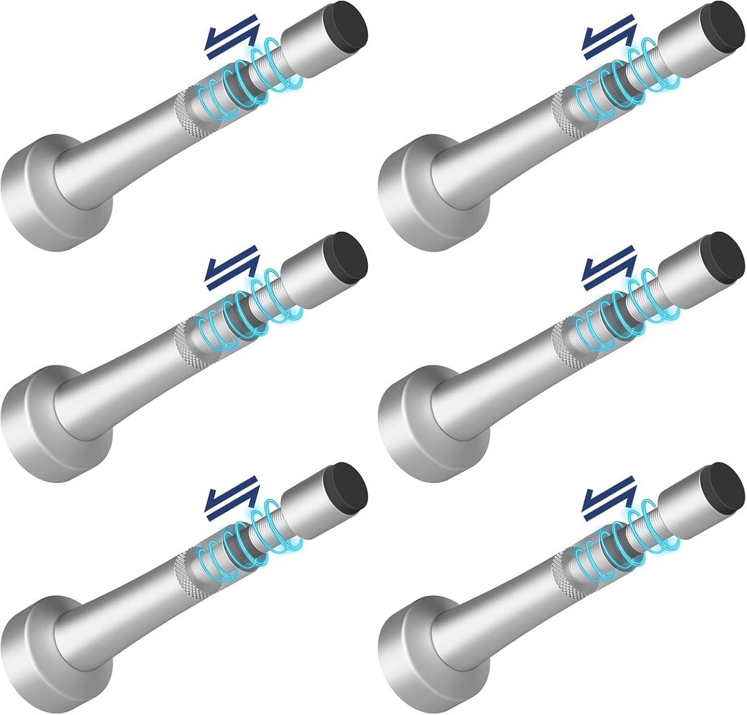 6Pcs Adjustable Door Stopper, 3.07-4.45in Aluminum Door Stoppers for Bottom of Door, Silver Door Stops for Wall with Silicone Tip, Screw & Adhesive Installation