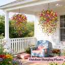 Der Rose 2Pcs Artificial Hanging Flower Basket for Outdoors Fake Hanging Flowers Plants with 4 Faux Silk Trailing Vines for Porch Patio Balcony Spring Decor