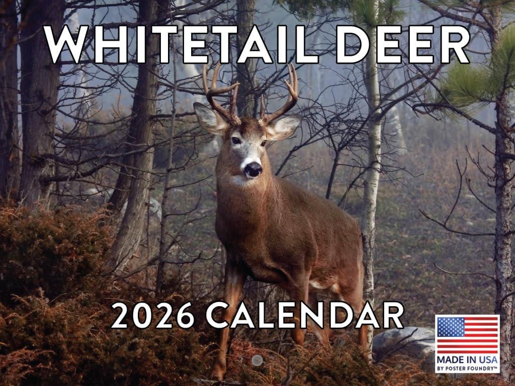 Whitetail Deer Calendar 2026 White Tail Hunting Gifts for Hunters Men Monthly Wall Calender 12 Month | American Made In The USA