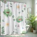 Sage Green Watercolor Floral Shower Curtain Light Green and White Spring Summer Modern Minimalist Flower Shower Curtains for Bathroom Decor, Waterproof Cloth Fabric with Hooks, 70x84 in