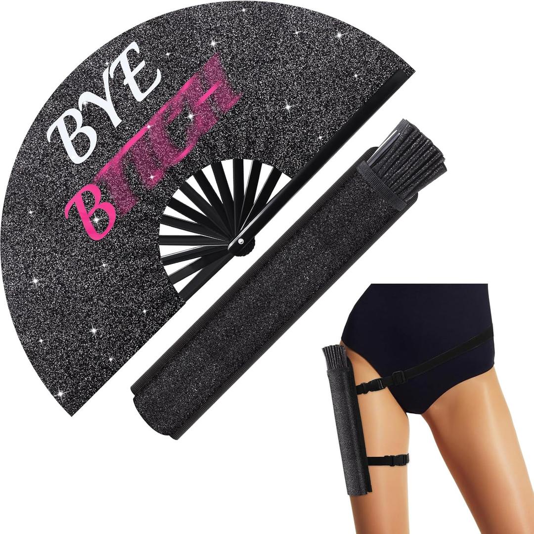 Large Rave Fan UV Glow Hand Fan with Holster for Men/women, Disco Party Favor for Edm Music Festival Club Rave Accessories(Stylish Style)