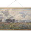 ARPEOTCY Extra Large Vintage Framed Wall Art, 36x54 Inch Farmhouse Retro Watercolor Sky Field Landscape Hanging Wall Art, Large Rustic Canvas Home Decor Aesthetic for Living Room Bedroom Office