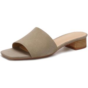 VICKI·VICKI Women’s Suede Slide Sandals, Low Heel Square Toe Open Toe Slip On Sandals for Women, Memory Foam Insole, Dressy Casual Everyday Sandals Grey Size 8.5