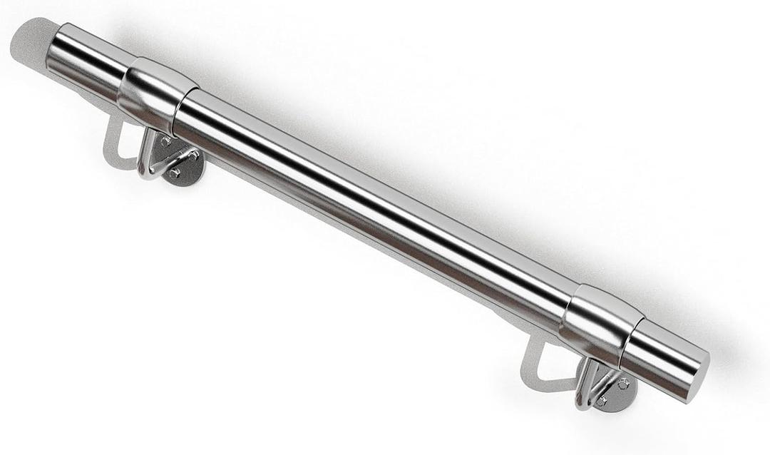 2 Ft Industrial Metal Stairs Handrail Kit, Sturdy Wall Mount 304 Stainless Steel Hand Rail, Indoor Outdoor Stair Railing Wood Concrete Brick Wall,1.65 in Round Pipe Grab Bar, Silver