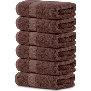 White Classic Luxury Brown Hand Towels - Soft 100% Turkish Cotton | Highly Absorbent Hotel spa Bathroom Towel Collection | 16x30 Inch | Set of 6