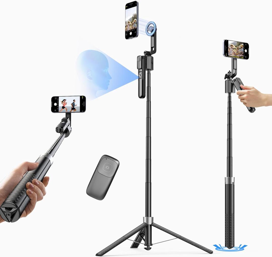 Magnetic Auto Face Tracking Tripod, 70.9 Magsafe Phone Tripod with 360Rotation 5-Gesture Control, Wireless Remote, Magnetic Mount, Ideal for Vlogging, Live Streaming, Travel and Content Creation