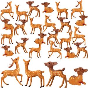Soulchen 24 Pcs Miniature Deer Figurines Forest Animal Figurines Miniature Woodland Creatures Set Sika Deer Cake Toppers Animal Party Supplies for Micro Landscape Cake Decoration(4 Styles)