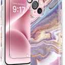 GVIEWIN Marble for iPhone 15 Case, with Screen Protector & Camera Lens Protector, [10FT Military Grade Drop Protection] Slim TPU Phone Case Cover Women for iPhone 15 6.1" 2023 (Flowing Sakura/Pink)