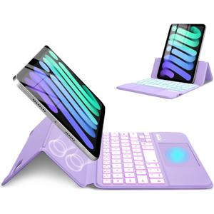 Magic Touchpad Keyboard Case for iPad Mini 7 (2024)/Mini 6 (2021) 8.3 inch, Slim Magnetic Folio with Type-C 7Colors Backlit TrackPad Keyboard fit iPad mini 7th (A17 Pro)/6th generation Purple