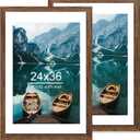 Hongkee 24x36 Poster Frame Set of 2, Rustic Brown Wood Style - Display 20x30 Picture with Mat or 24 x 36 Poster without Mat, Wall Mounting Horizontal and Vertical
