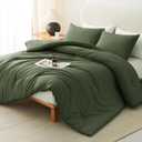 CozyLux Queen Comforter Set Olive Green, 3 Pieces Solid Comforters Queen Size Breathable Bedding Sets, Luxury Soft Lightweight Bed Set with Down Alternative Comforter and 2 Pillowcases All Seasons