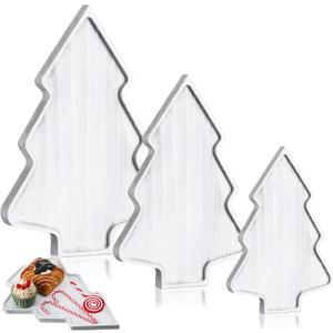 Sliner 3 Pcs Christmas Wooden Serving Platter Tray Christmas Dishes Plate Charcuterie Board with Handles Xmas Tree Hat Deer Decorative Food Display Fruit Plate for Food Cake Snack Nuts(Tree)