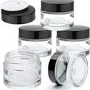 Glass Jars With Lids 2 oz 5 Pack - Clear Small Jar With Black Lids, Travel Containers With Inner Liners, Upgraded Mouth Design