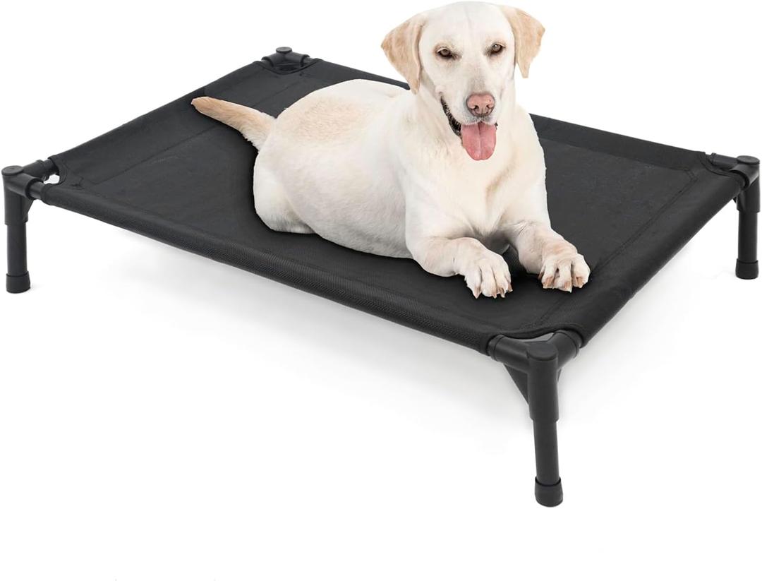 Elevated Dog Bed for Large Dogs, Raised Dog Cot Beds Fits Up to 150 LBs, Heavy Duty Pet Cots with Durable Supportive Teslin Recyclable Washable Mesh, Indoor & Outdoor Dog Bed, Black