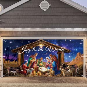 Nativity Garage Door Cover Decorations, 7X16ft Stable Manger Scene Backdrop Banner, Christmas Garage Door Covers Hanging Garage Decorations Xmas Religious Decor for Holiday Jesus Party