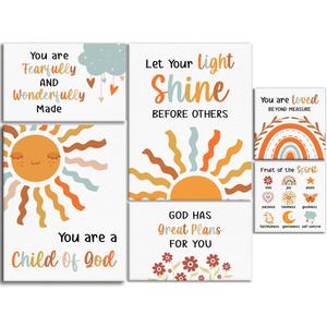 Boho Kids Christian Wall Decor, Bible Verse I AM A Child Of God Wall Art Canvas Frame Poster Print for Kids Bedroom Nursery Classroom Playroom Wall Decor, Set of 6