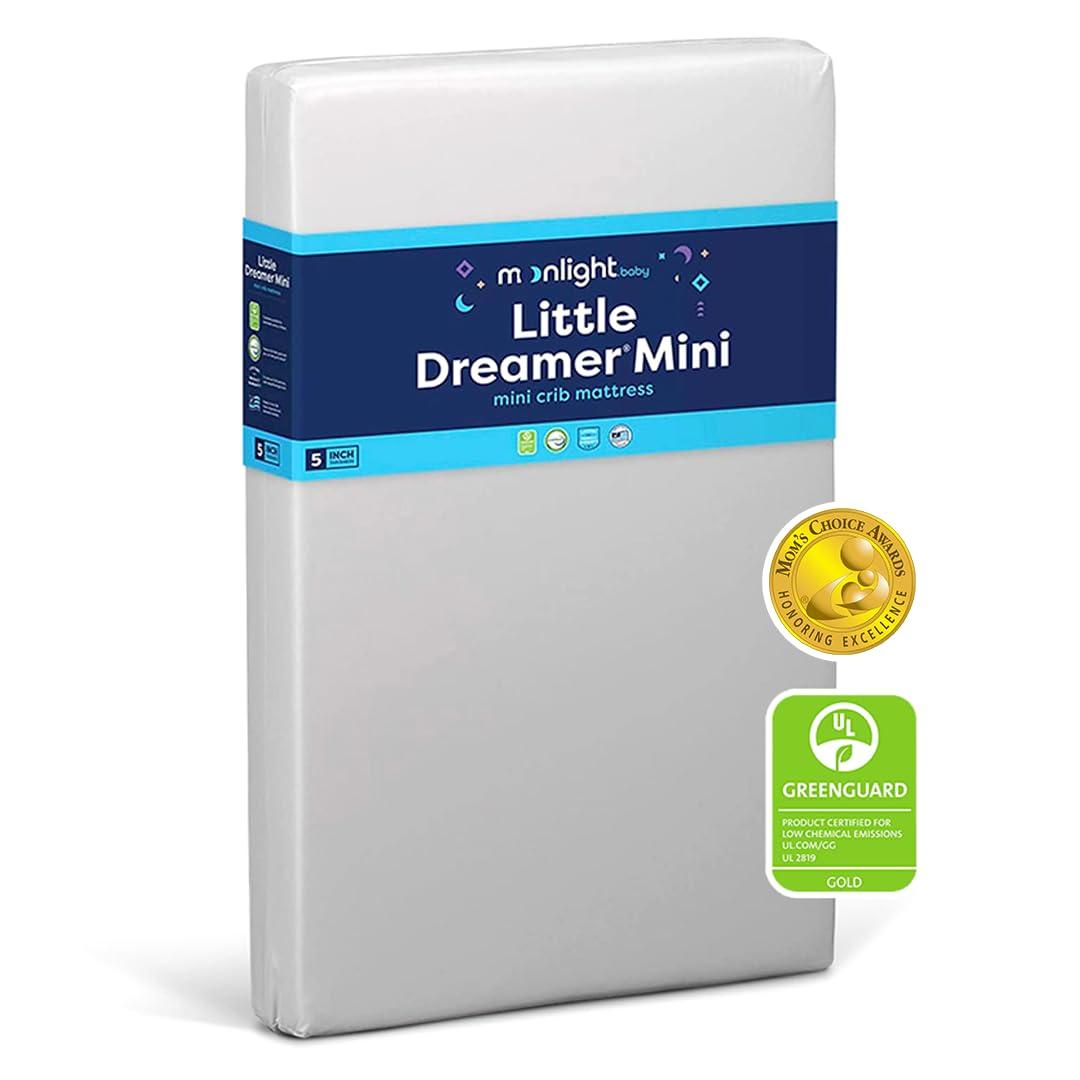 Moonlight Slumber Little Dreamer Mini Crib Mattress Dual-Sided Baby and Toddler Mattress, Firm Infant Support, Waterproof and Hypoallergenic, 5" Foam, Mini Crib Size, 24 x 38 x 5, Made in USA